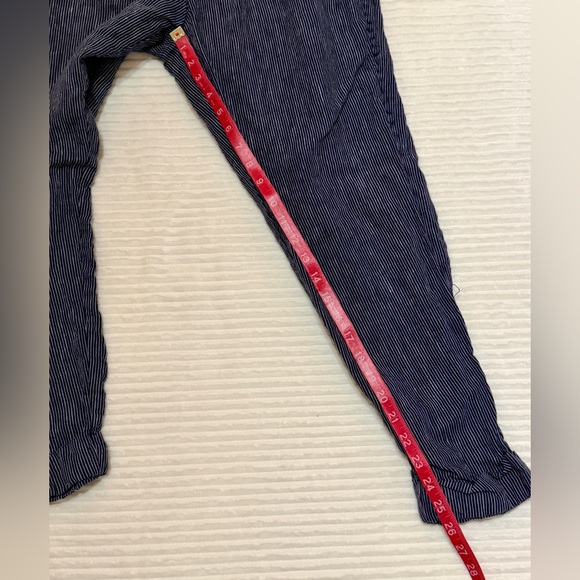 Athleta Stripe Bali Linen Ankle Pant Navy Cream Cuffed Pockets size 10 - Picture 7 of 16